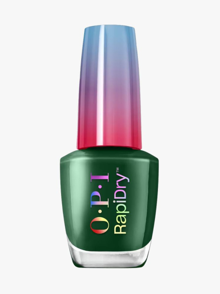 OPI RaiDry Quick-Dry Nail Polish in Fir Surely Fast in branded component on a light gray background